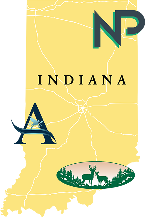 Indiana map with treatment center locations for Northern Path Recovery Center, Anabranch Recovery Center, and Wooded Glen Recovery Center